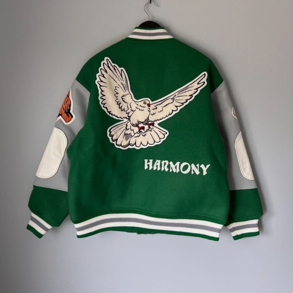 Saint MXXXXXX Pigeon Varsity graphic-print bomber jacket